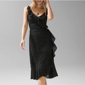 NWT WHBM Women’s Black Eyelet Ruffled Wrap Mini Dress size 10